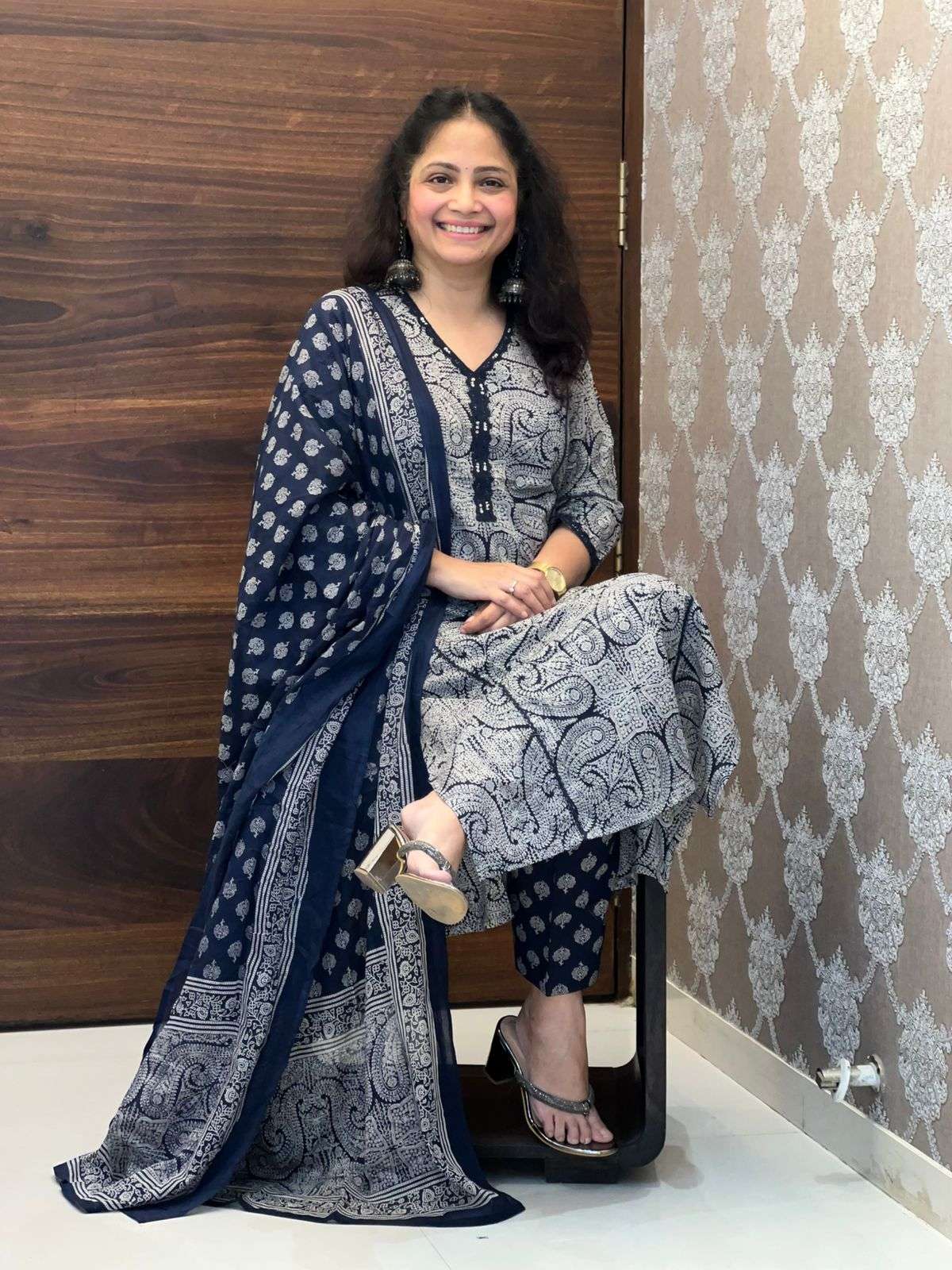 Blue Color Pure Cotton Dupatta Set