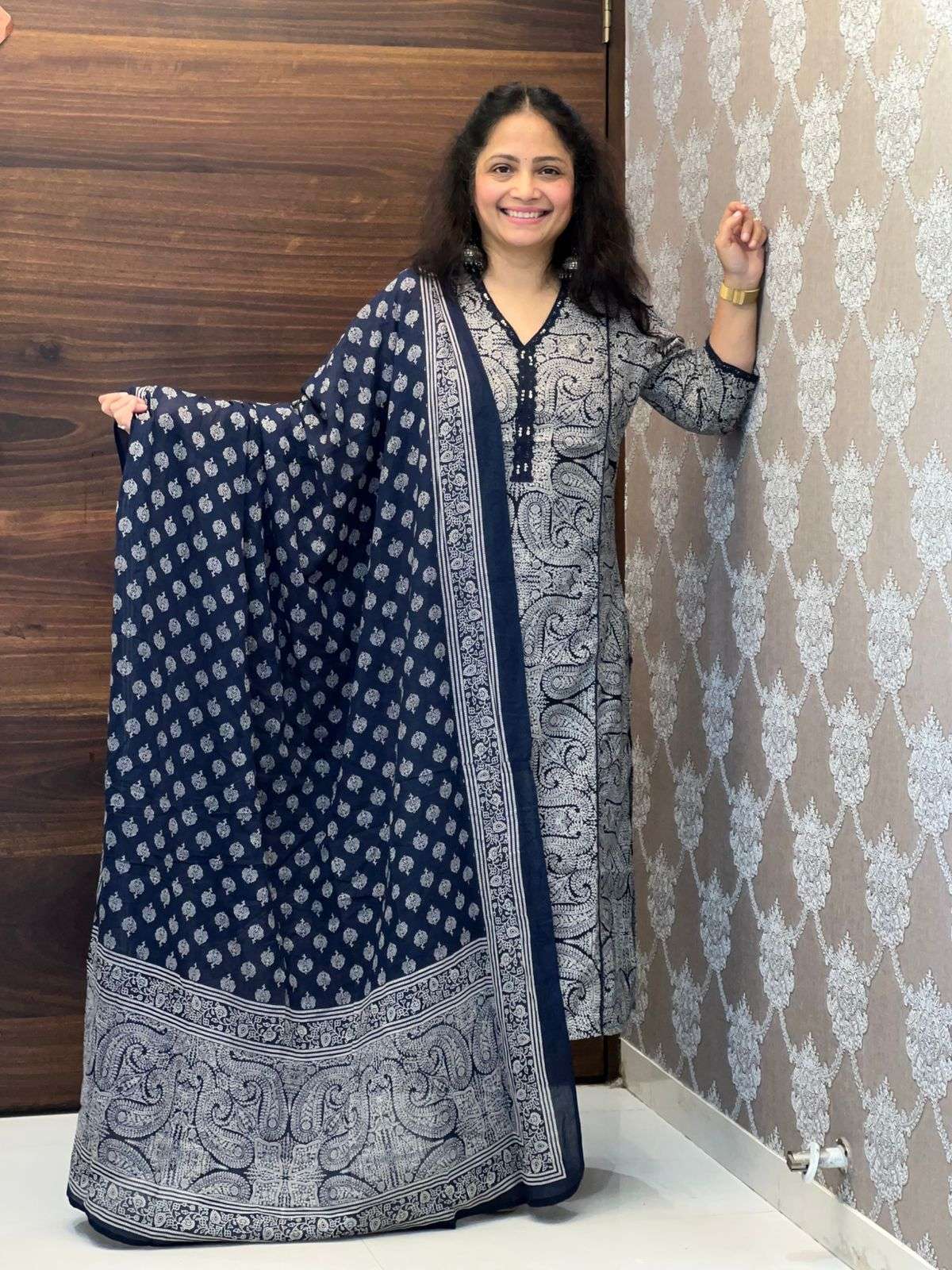 Blue Color Pure Cotton Dupatta Set