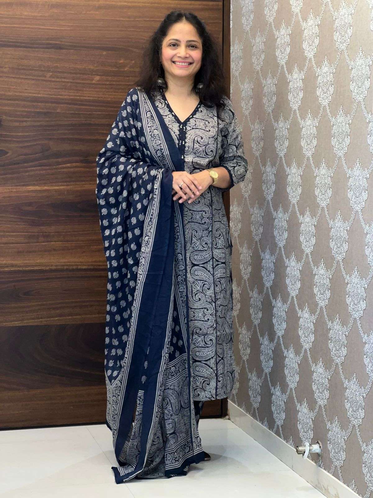 Blue Color Pure Cotton Dupatta Set