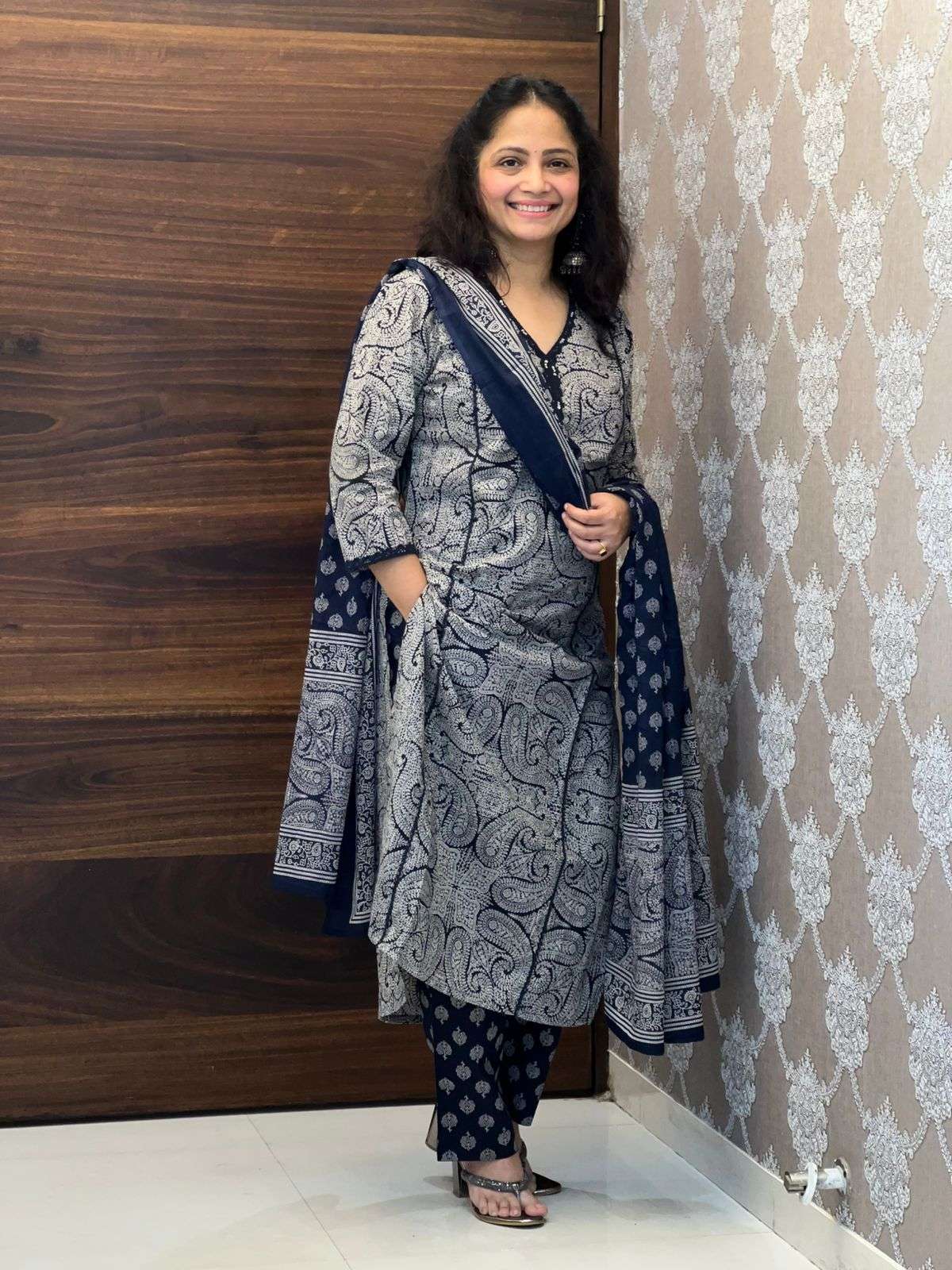 Blue Color Pure Cotton Dupatta Set