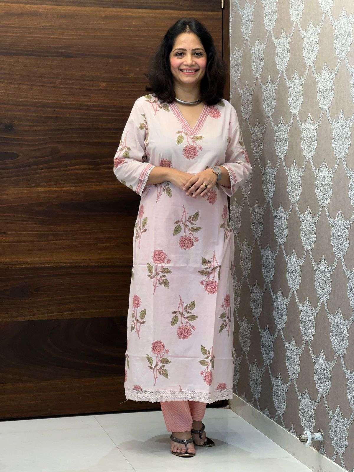 Pink Floral Pure Cotton Dupatta Set
