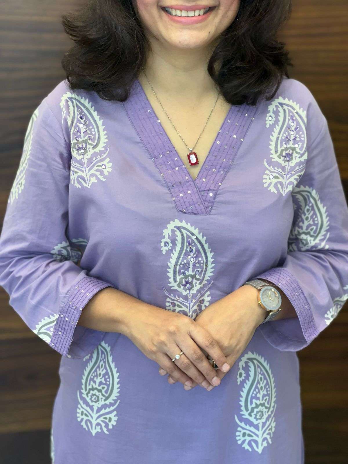 Hand Block Print Lavendar Color Pure Cotton Dupatta Set