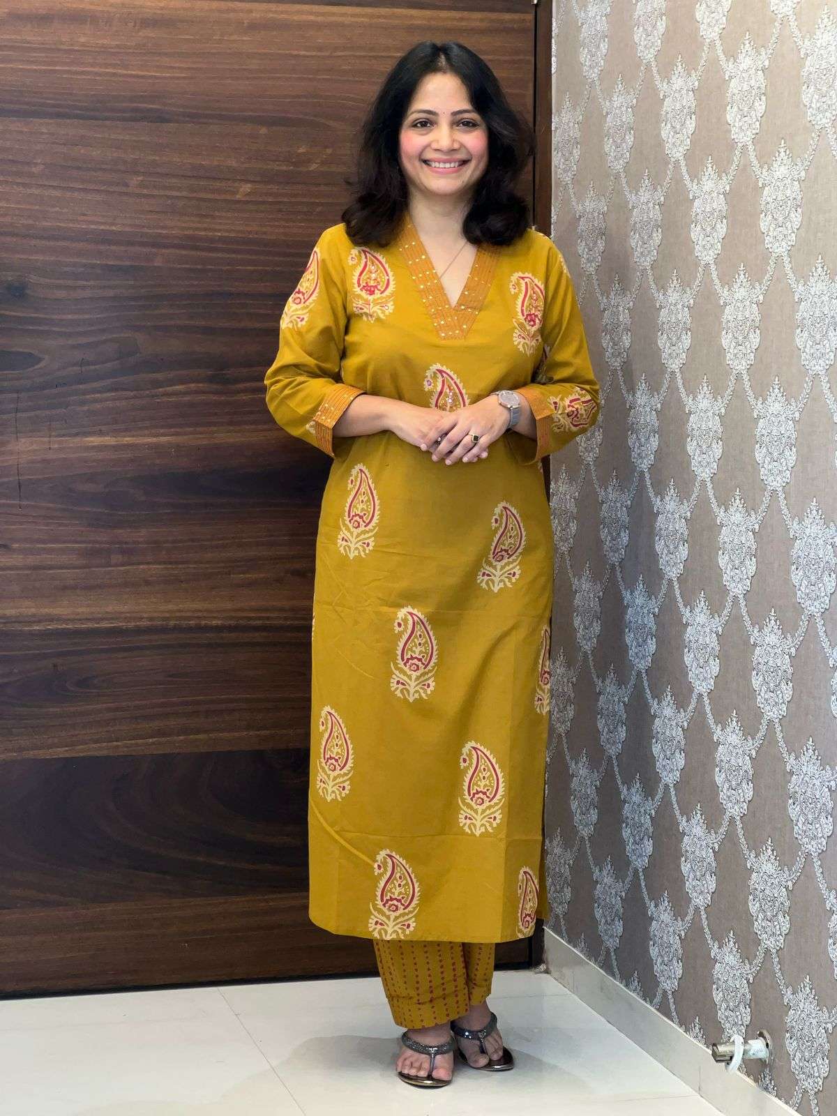 Hand Block Print Mustard Color Pure Cotton Dupatta Set