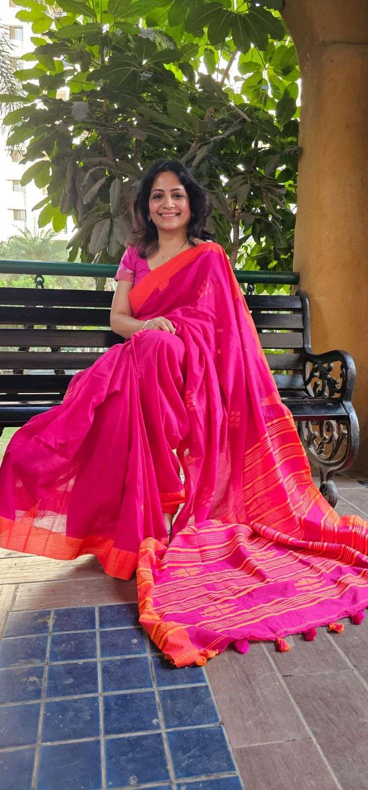 Organic Linen Khadi Pink-Orange Color Saree