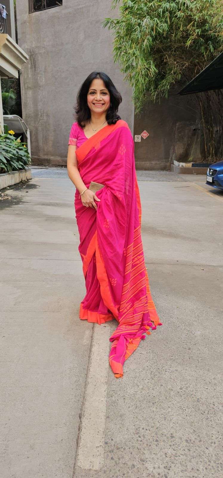 Organic Linen Khadi Pink-Orange Color Saree