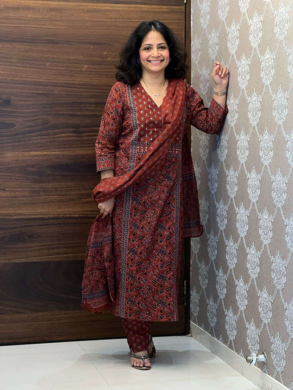 Pure Ajrak Maroon Color Pure Cotton Dupatta Set