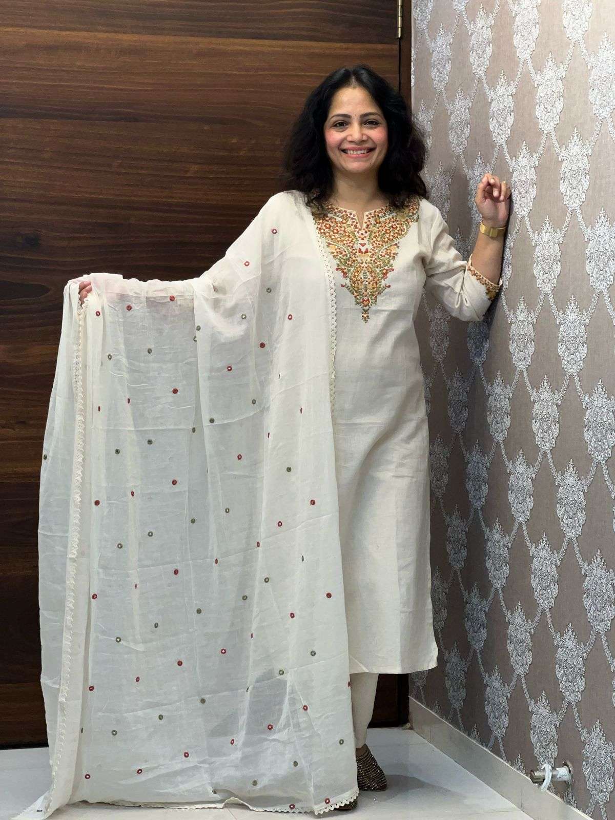 Off-White Cotton Flex Dupatta Set