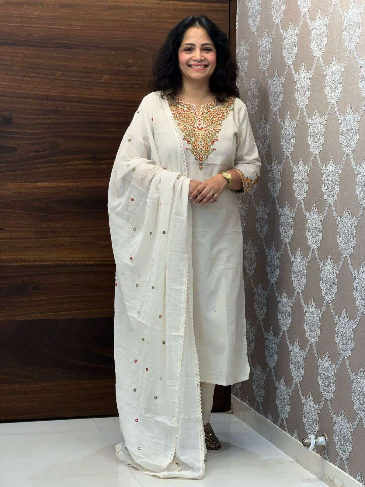 Off-White Cotton Flex Dupatta Set