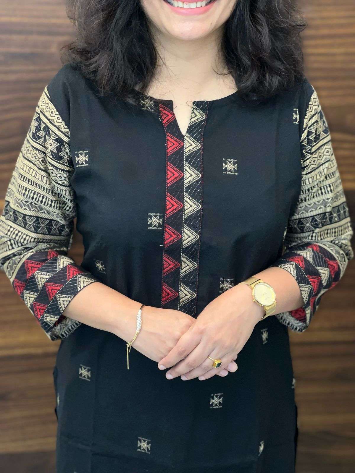 Black Color Cotton Jacquard Kurti