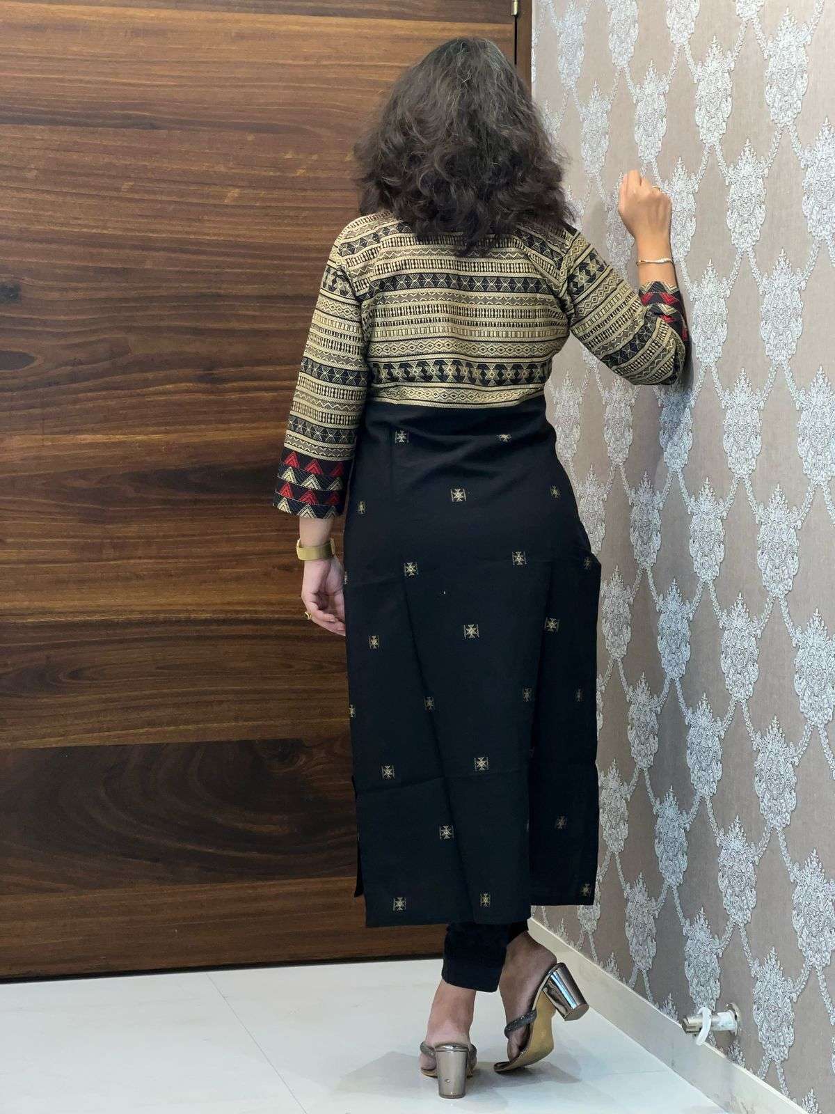 Black Color Cotton Jacquard Kurti