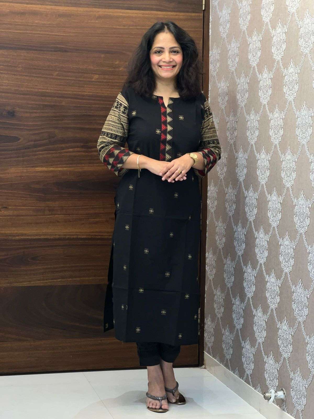 Black Color Cotton Jacquard Kurti