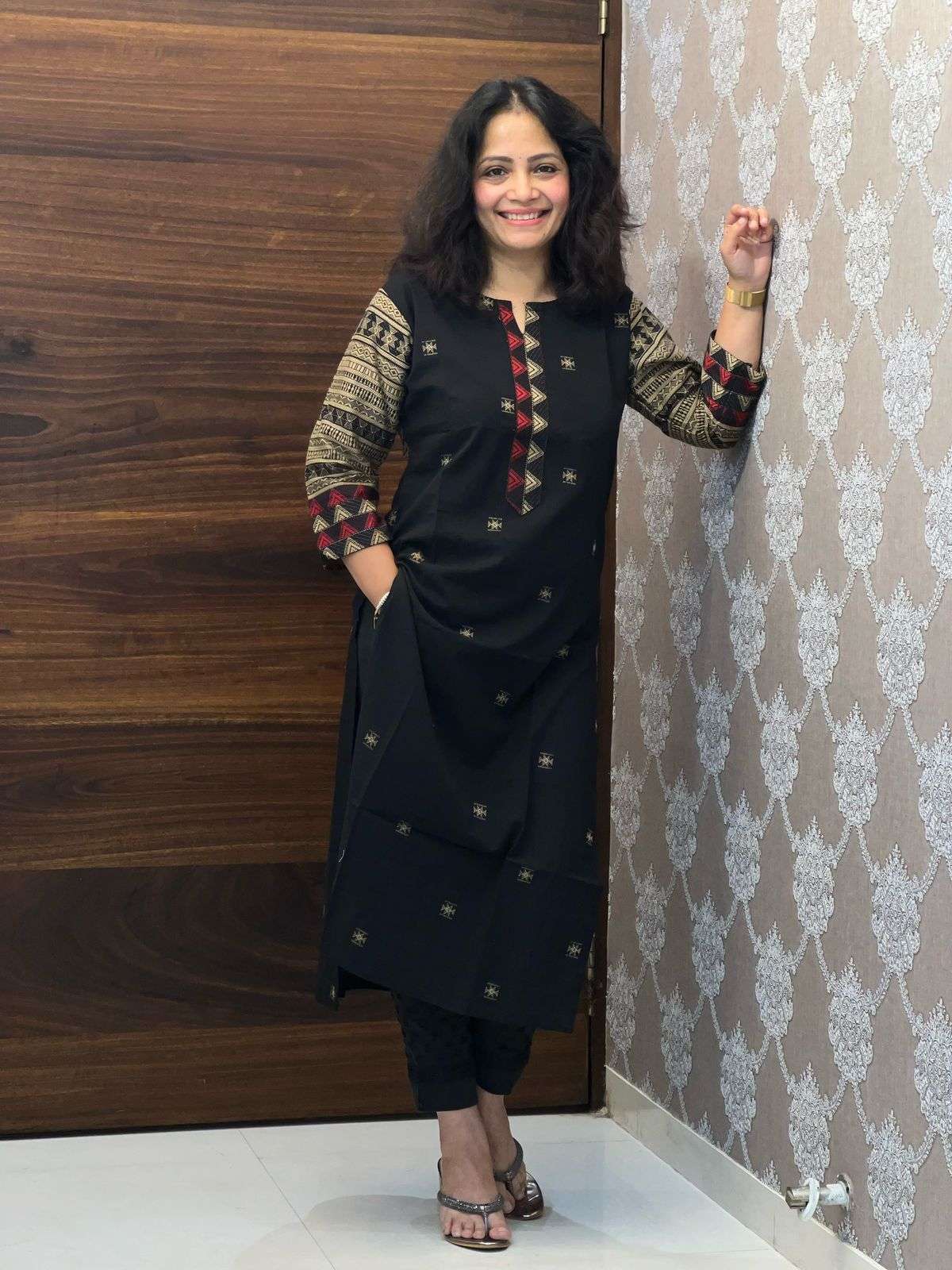Black Color Cotton Jacquard Kurti