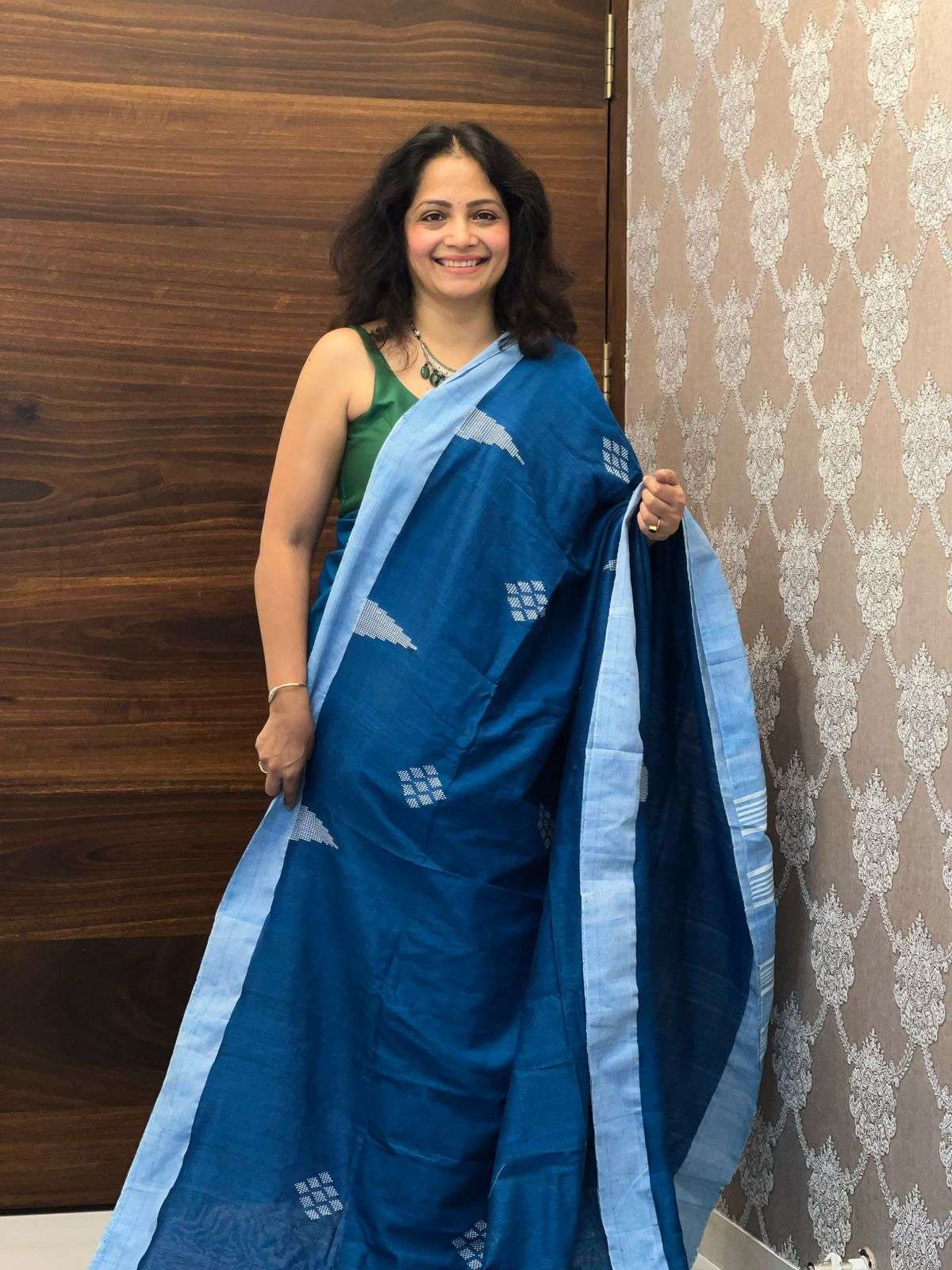 Blue Color Organic Linen Khadi Saree