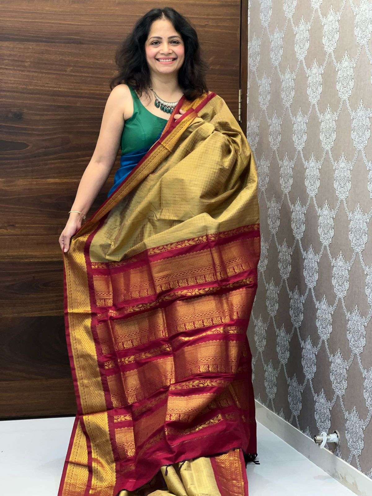 Golden Color With Red Border Madurai Silk Cotton Saree