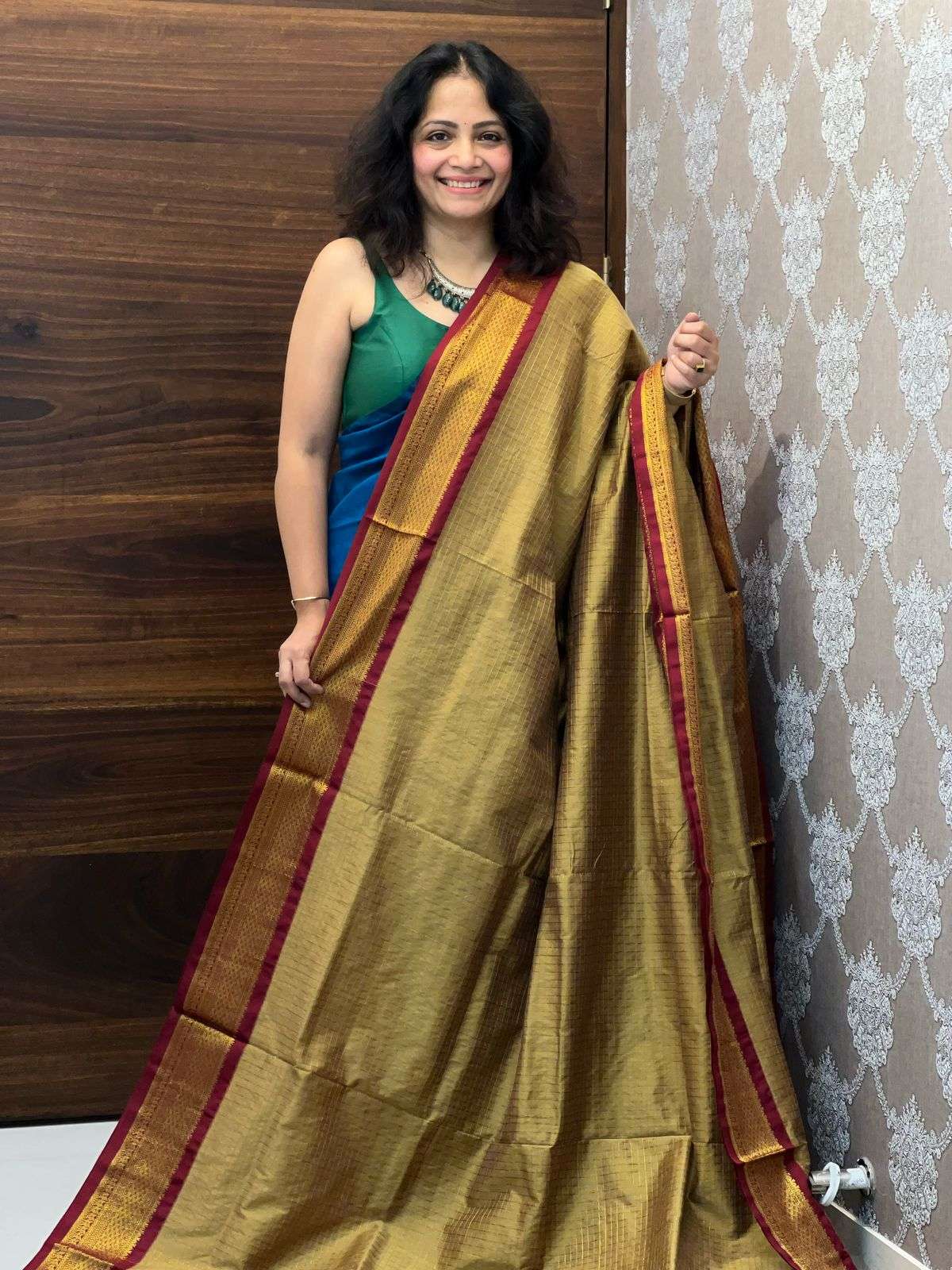 Golden Color With Red Border Madurai Silk Cotton Saree