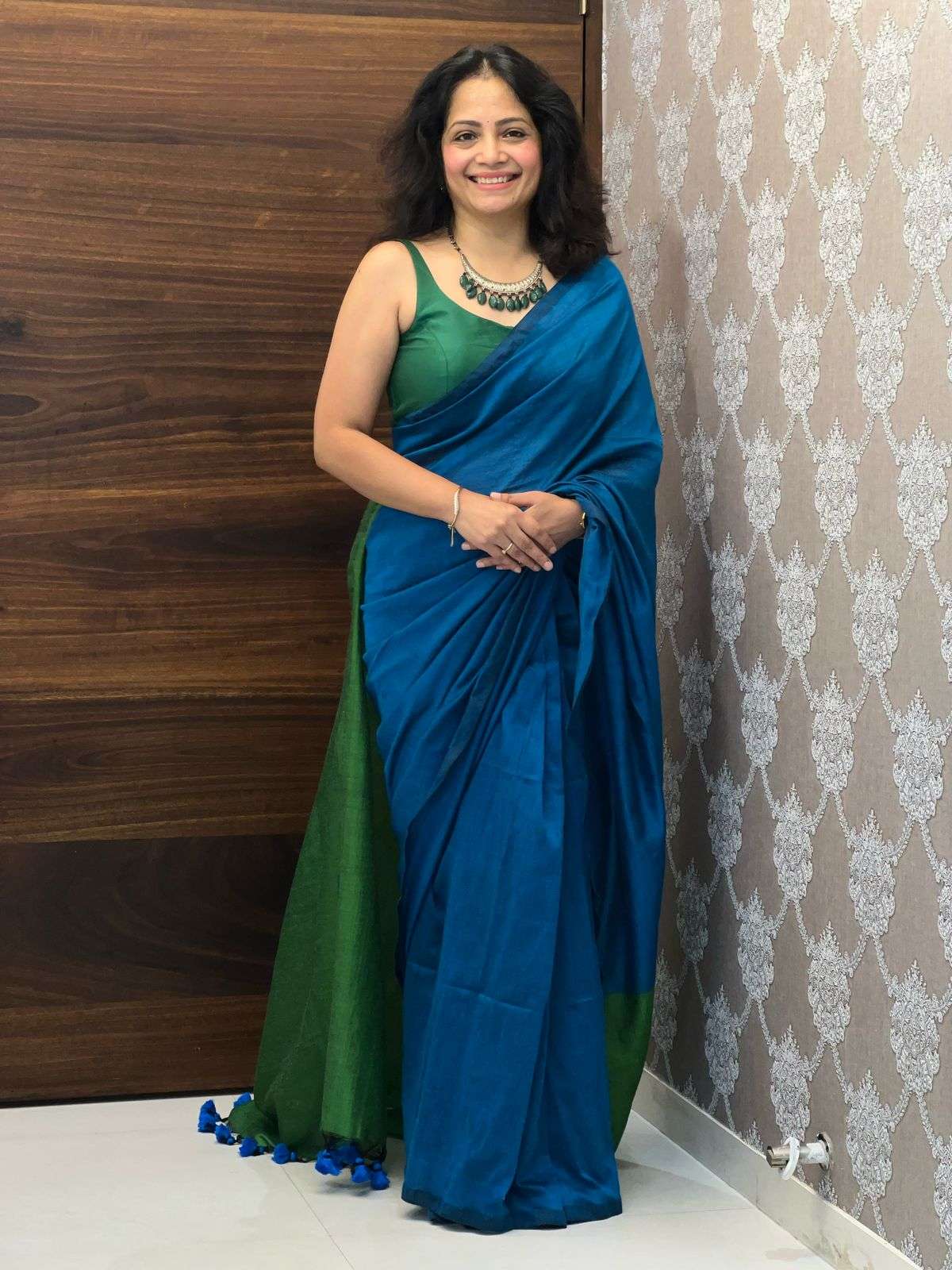 Blue-Green Khadi Handloom Cotton