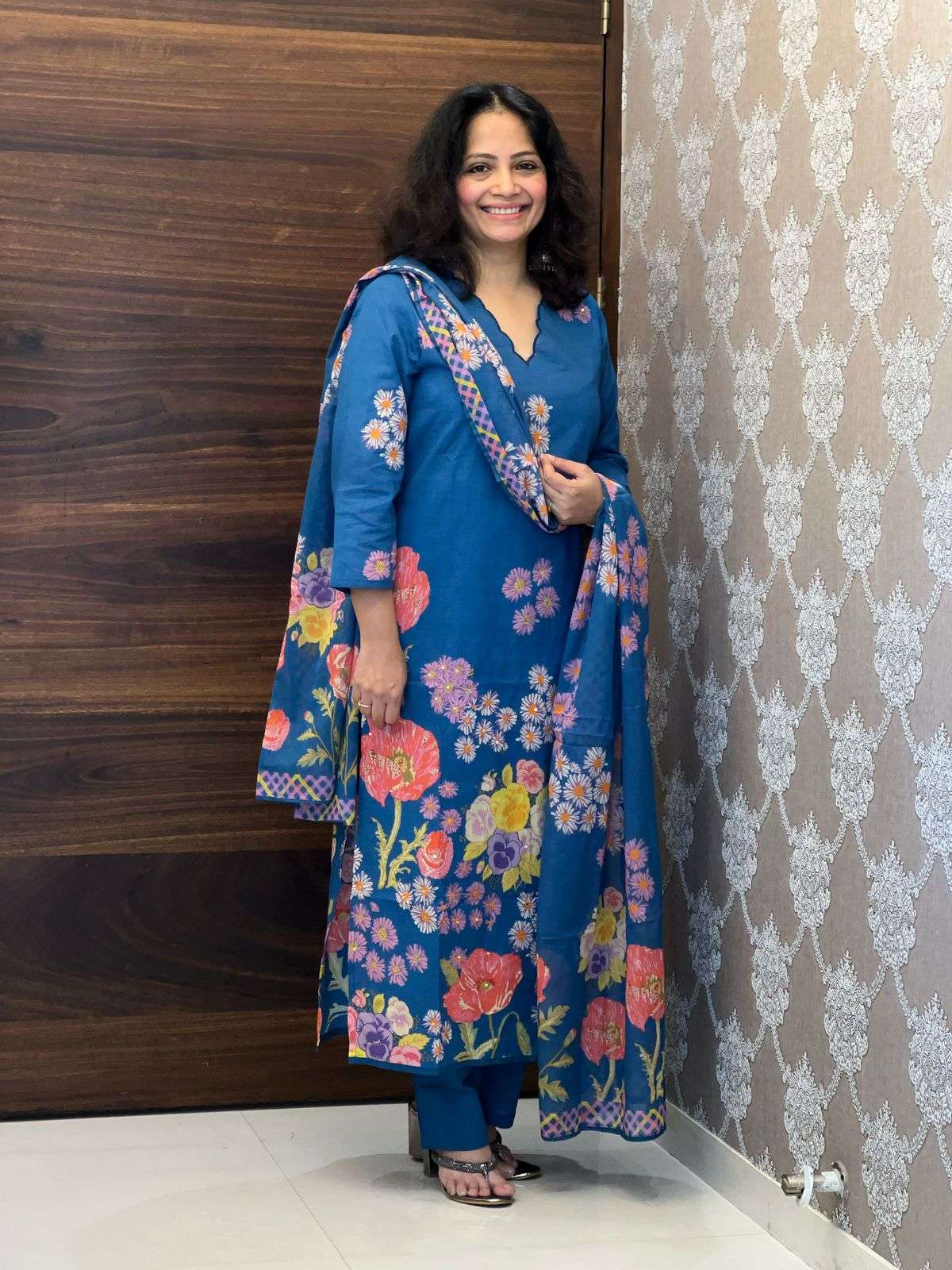 Blue Color Digital Print Premium Cotton Dupatta Set