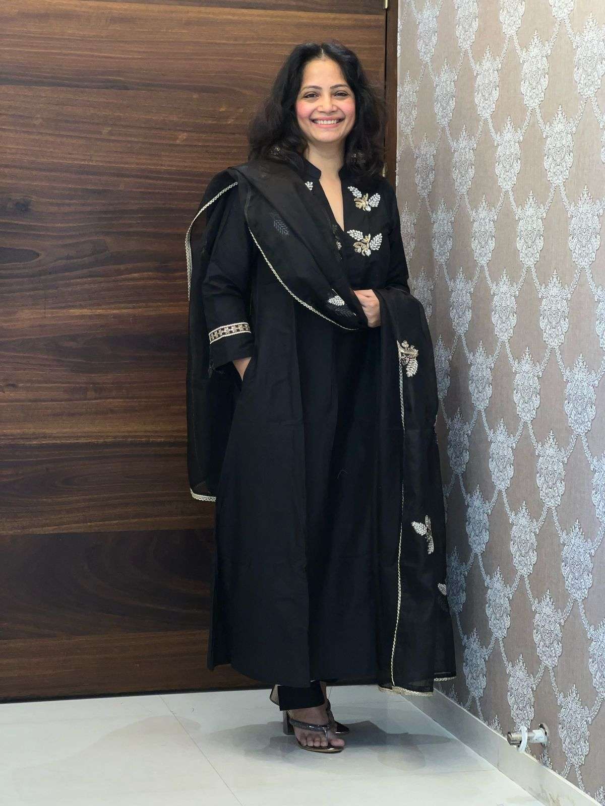 Black Color Premium Cotton Silk Dupatta Set