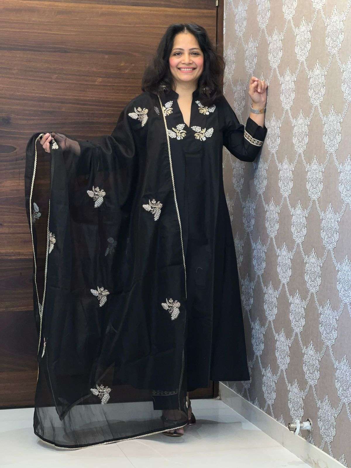 Black Color Premium Cotton Silk Dupatta Set