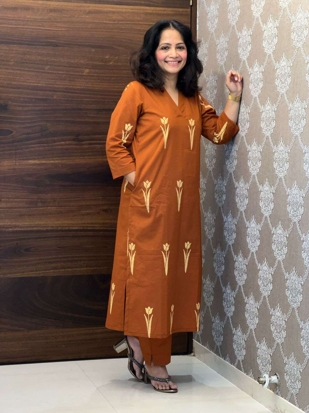 Rust Colour Hand-block Printed Co-ord Set