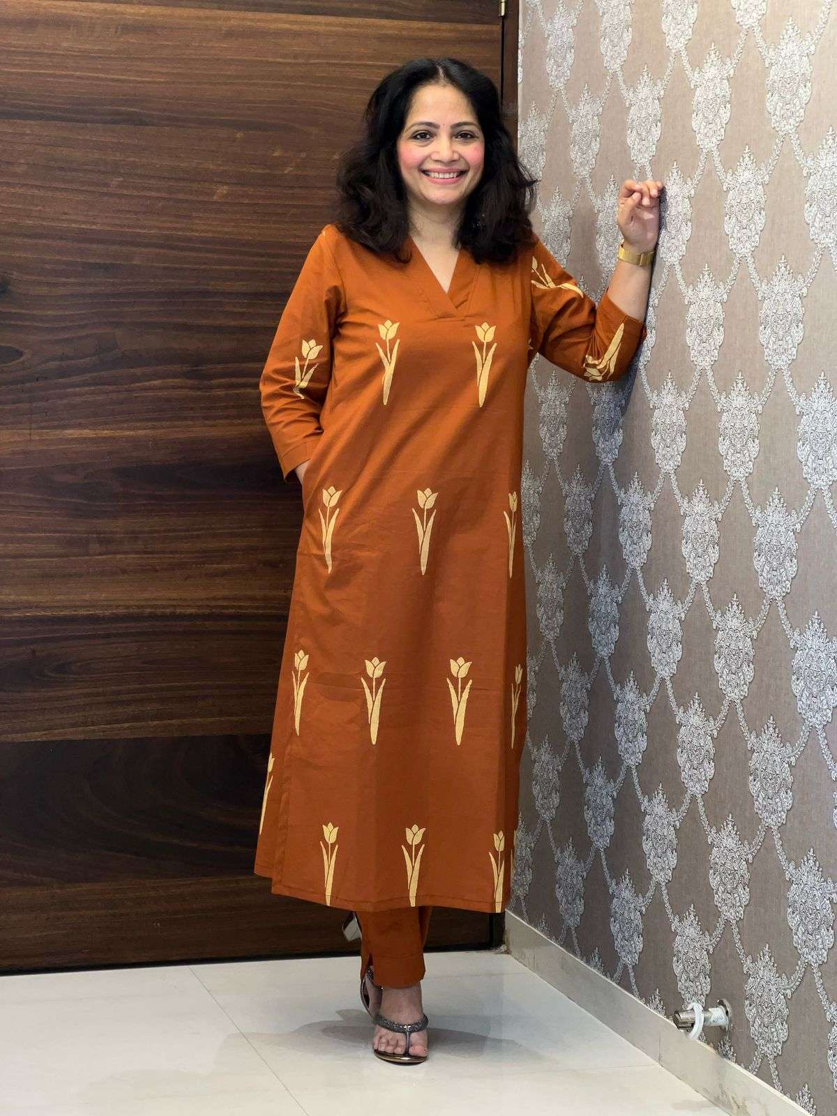 Rust Colour Hand-block Printed Co-ord Set