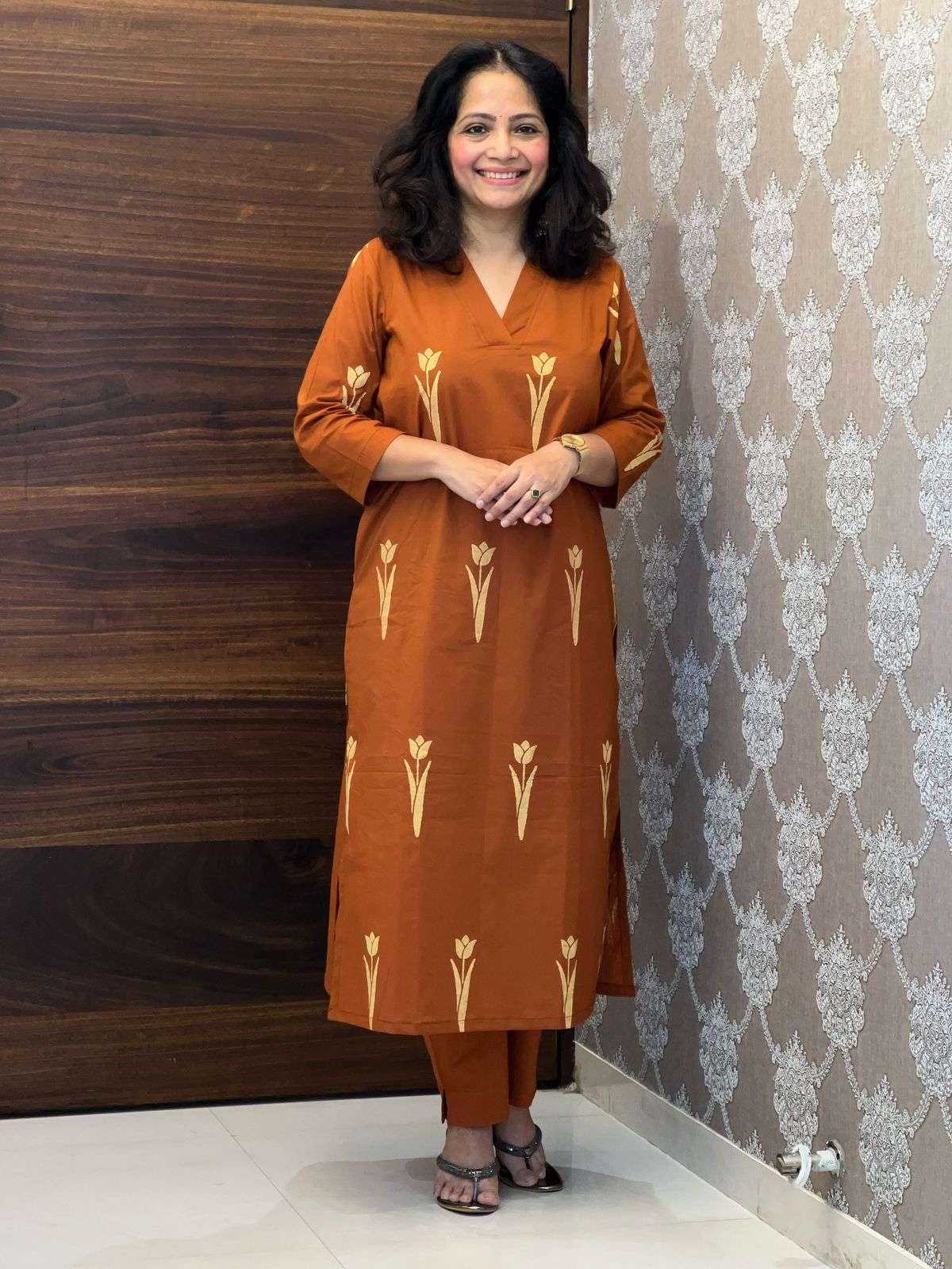 Rust Colour Hand-block Printed Co-ord Set
