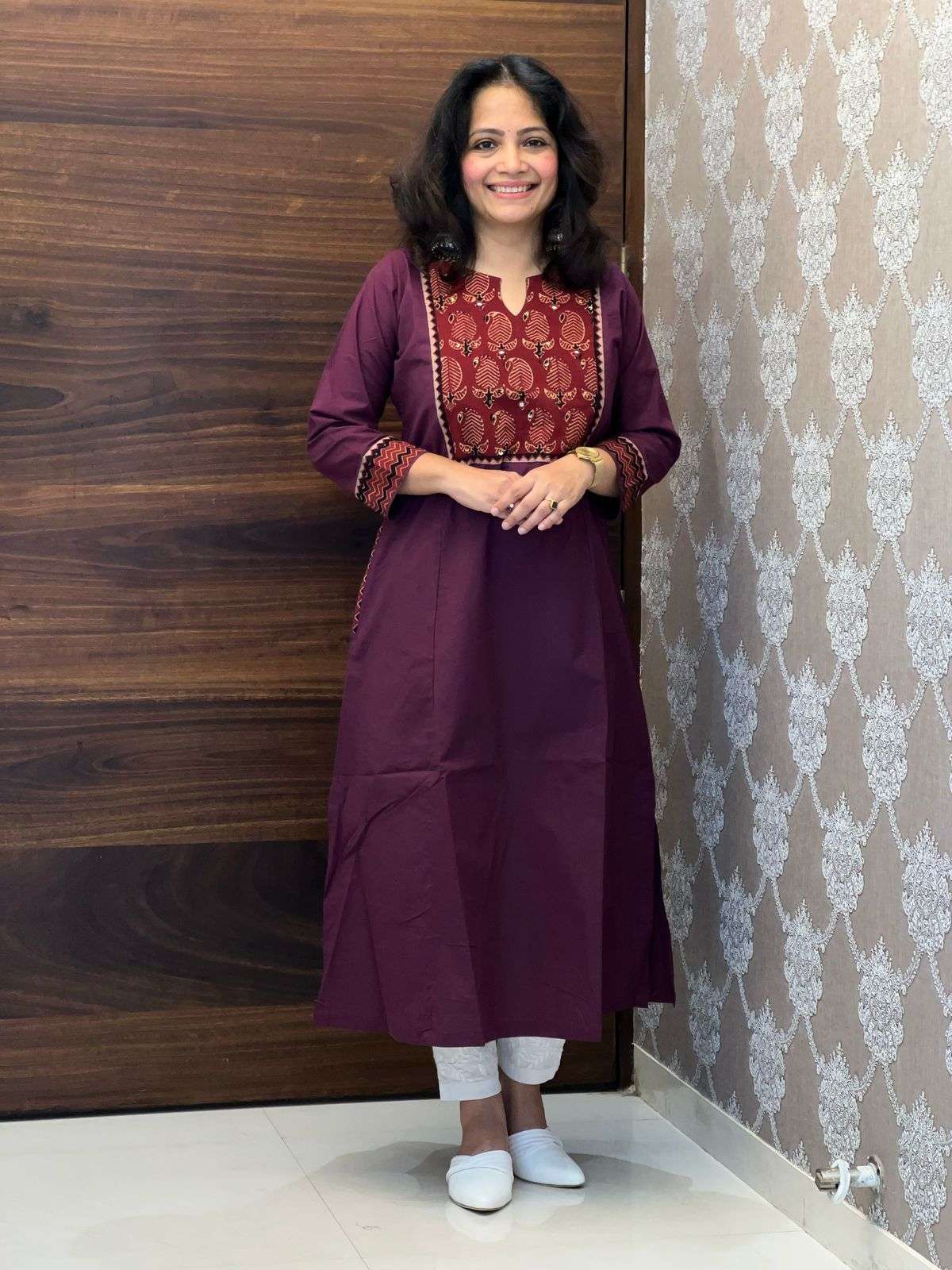 Wine Color Deshi Cotton A Line Kurti