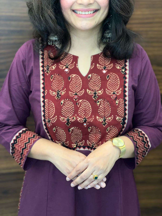 Wine Color Deshi Cotton A Line Kurti