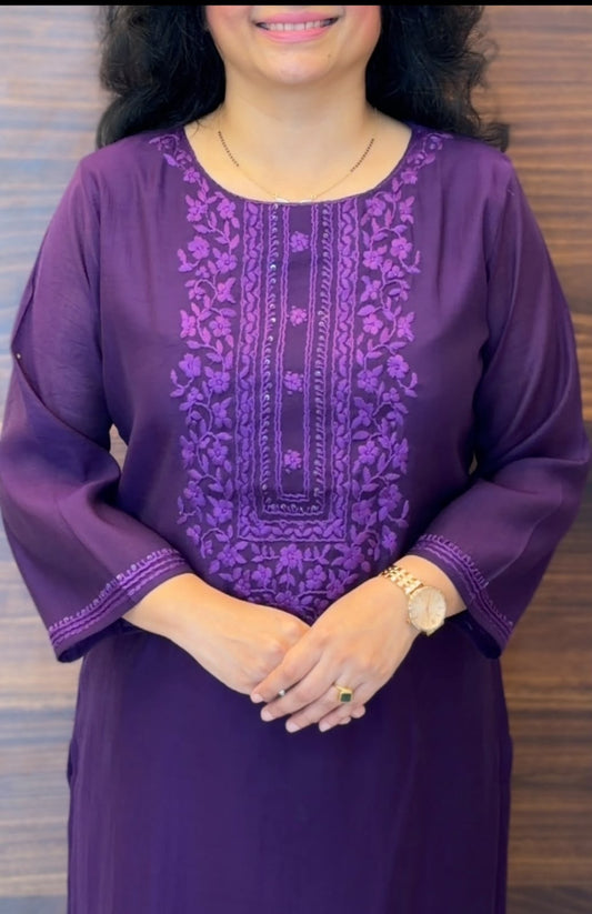 Purple Color Mul Chanderi Dupatta Set