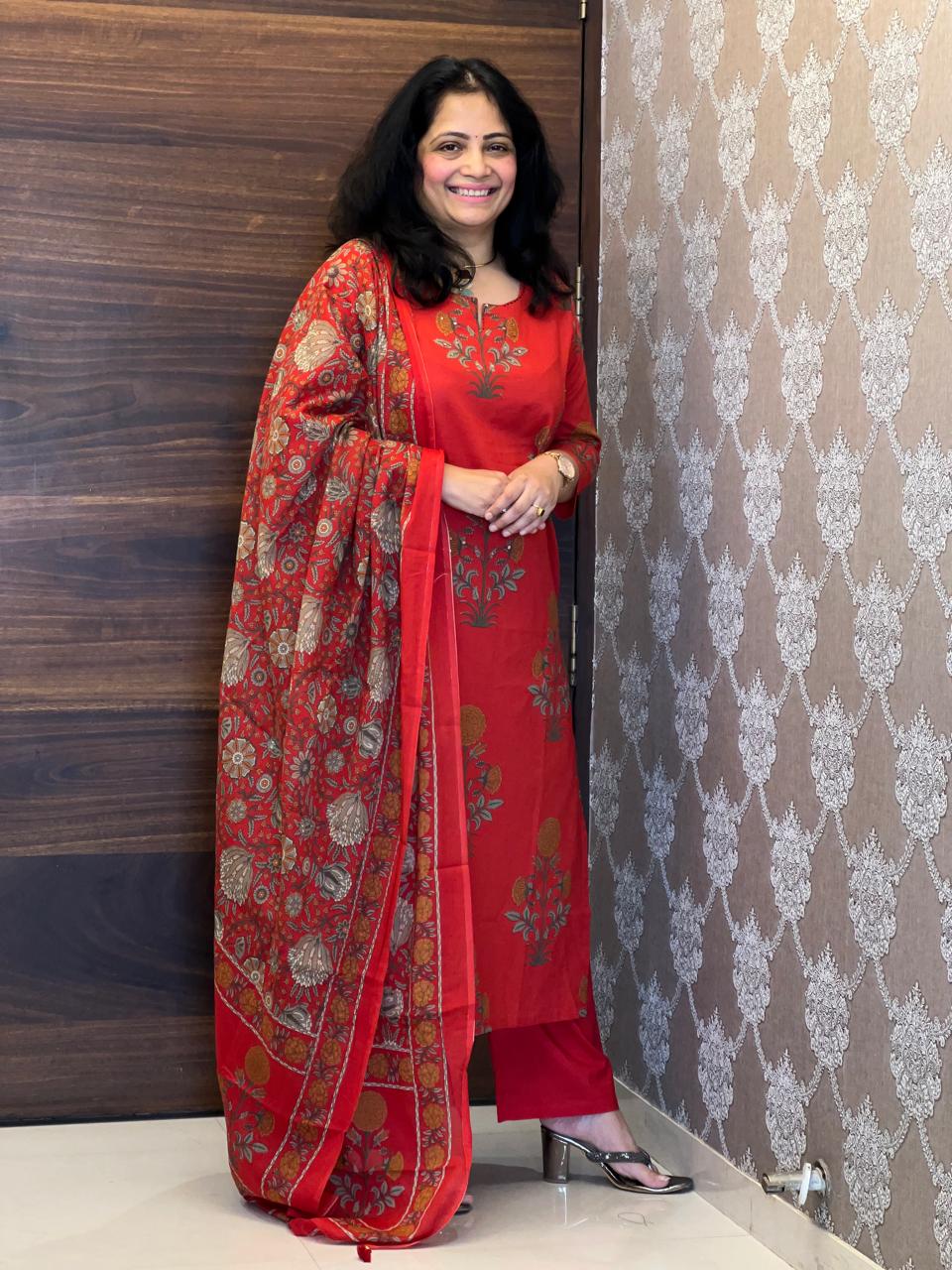 Rust Color Pure Cotton Dupatta Set