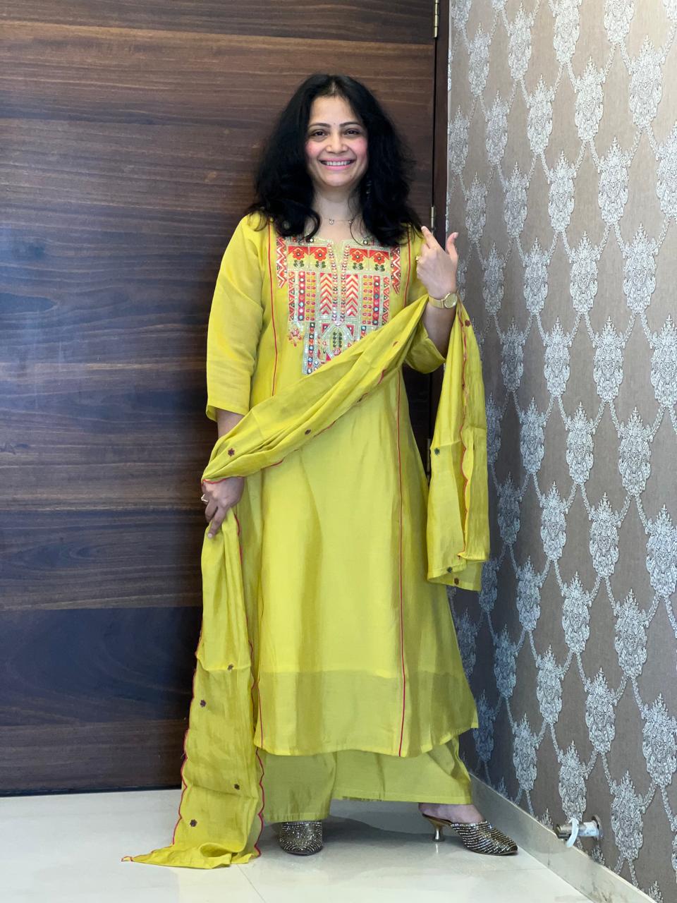 Yellow Color Mul Chanderi Dupatta Set