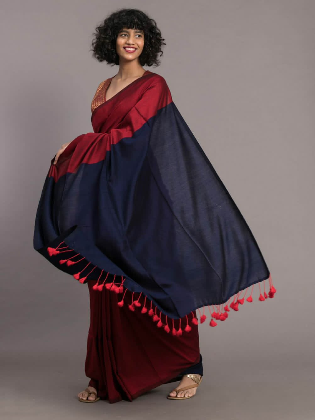 Maroon-Navy Blue Khadi Handloom Cotton
