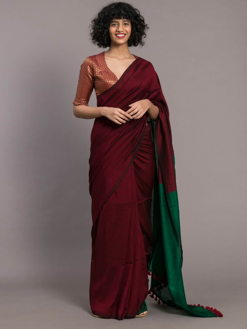 Maroon-Green Khadi Handloom Cotton