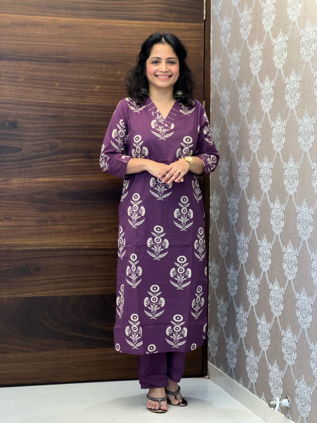 Purple Color Block-Printed Pure Cotton Dupatta Set