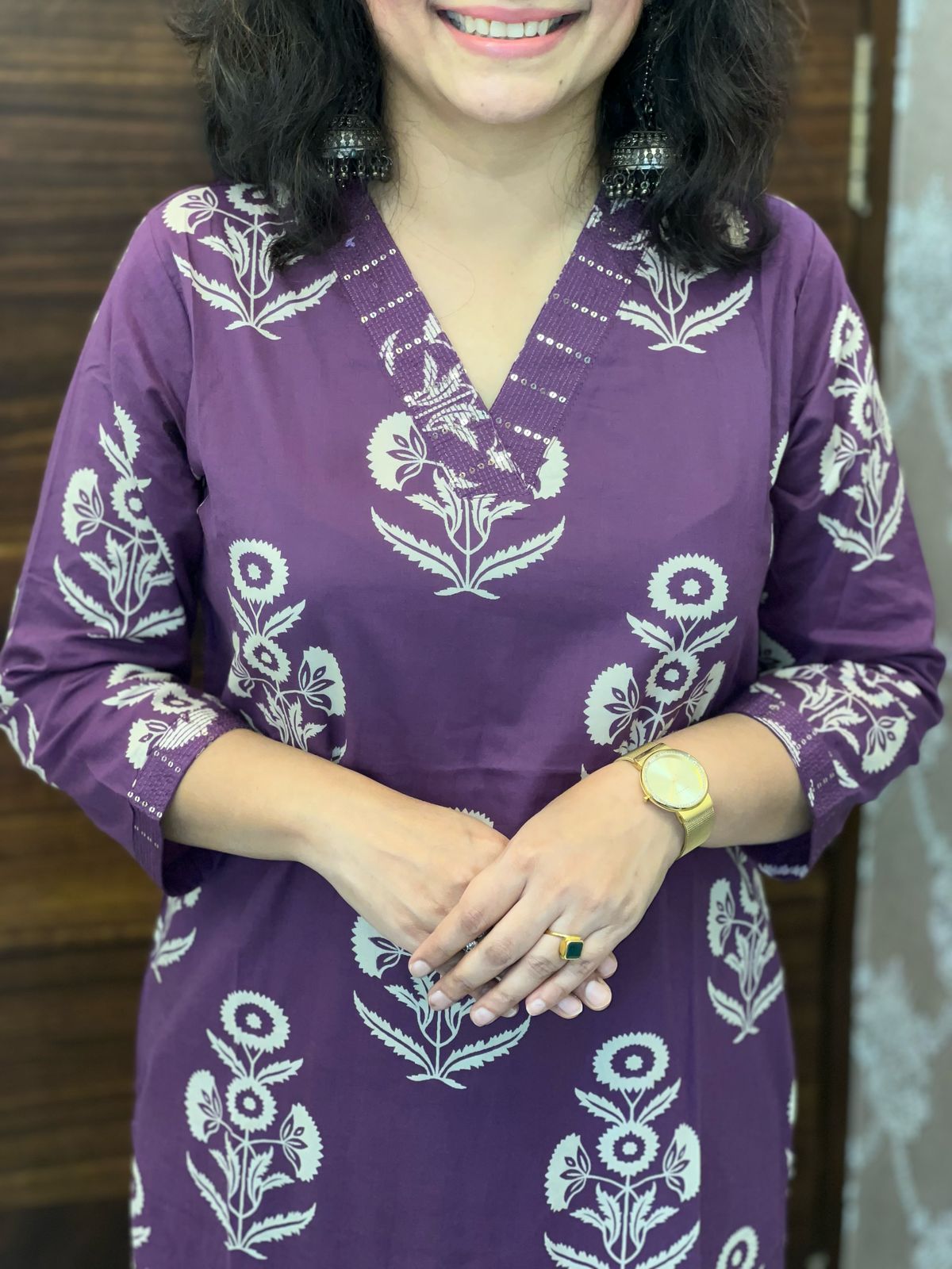 Purple Color Block-Printed Pure Cotton Dupatta Set