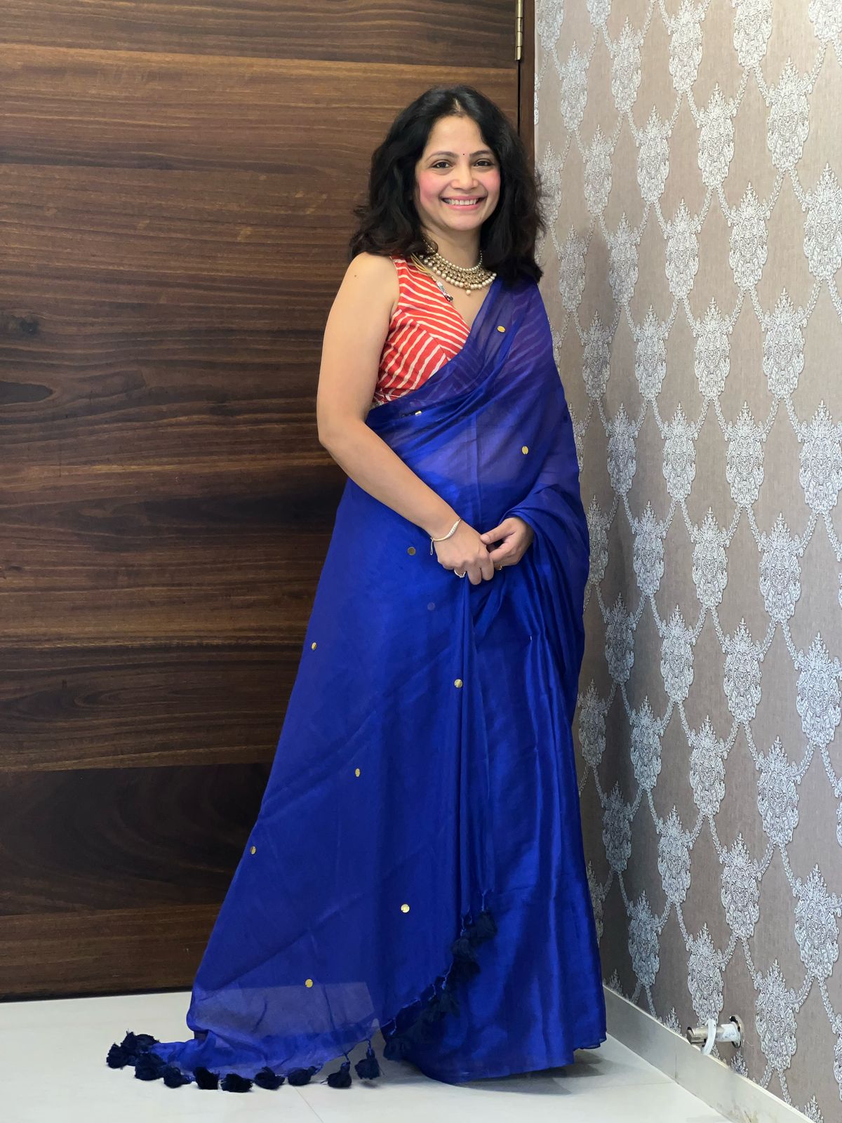 Blue Metallic Tissue Silk Saree