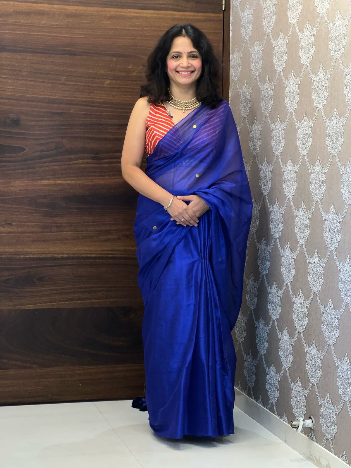 Blue Metallic Tissue Silk Saree