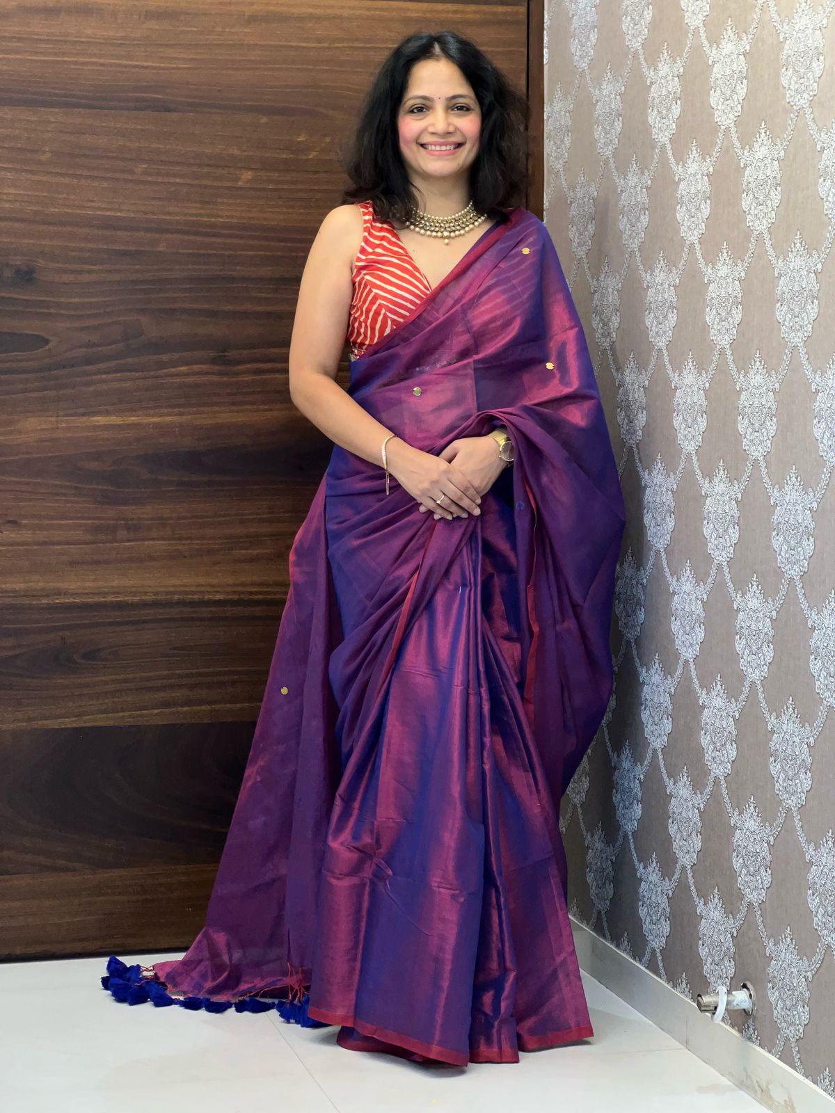 Purple Colour Metallic Tissue Silk Saree