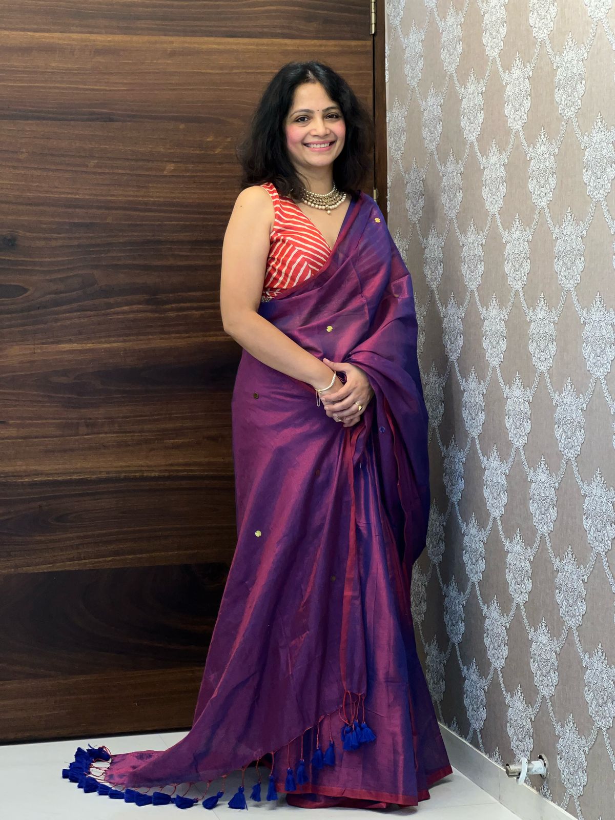 Purple Colour Metallic Tissue Silk Saree