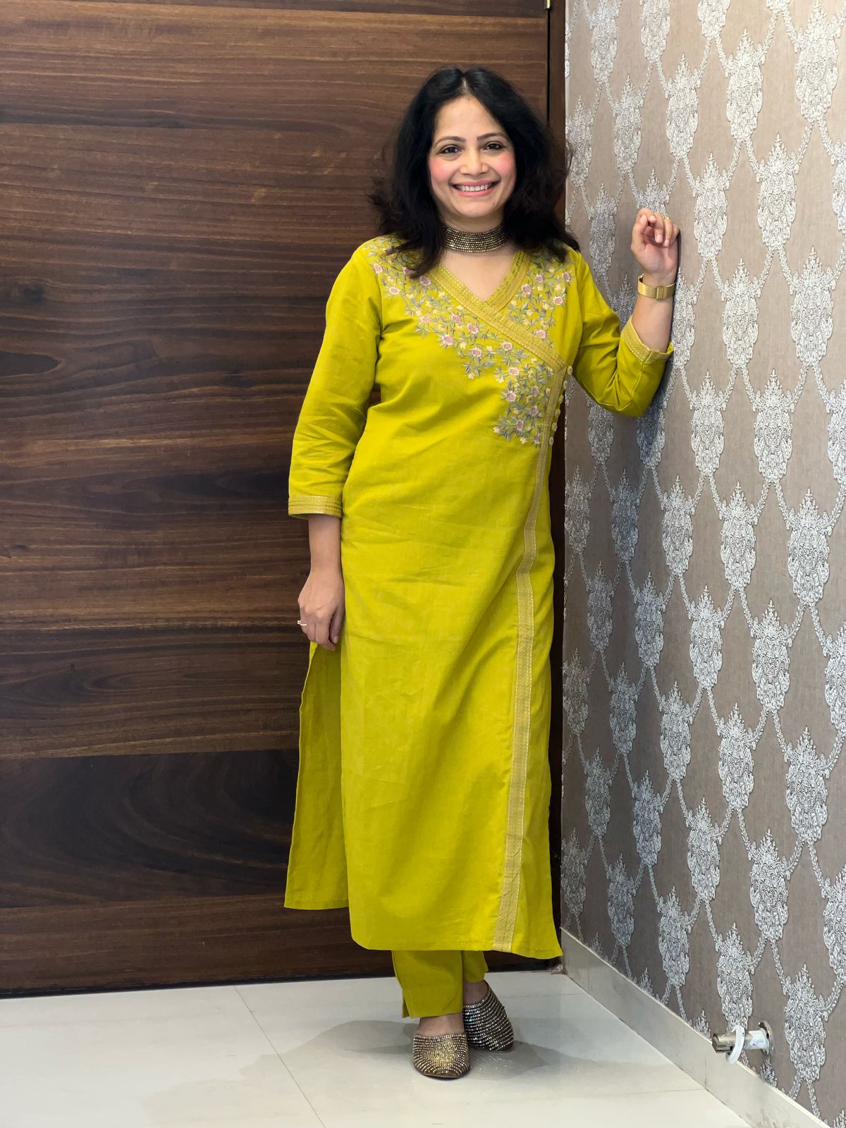 Mehandi Green Color Cotton Flex Kurti Pant Set