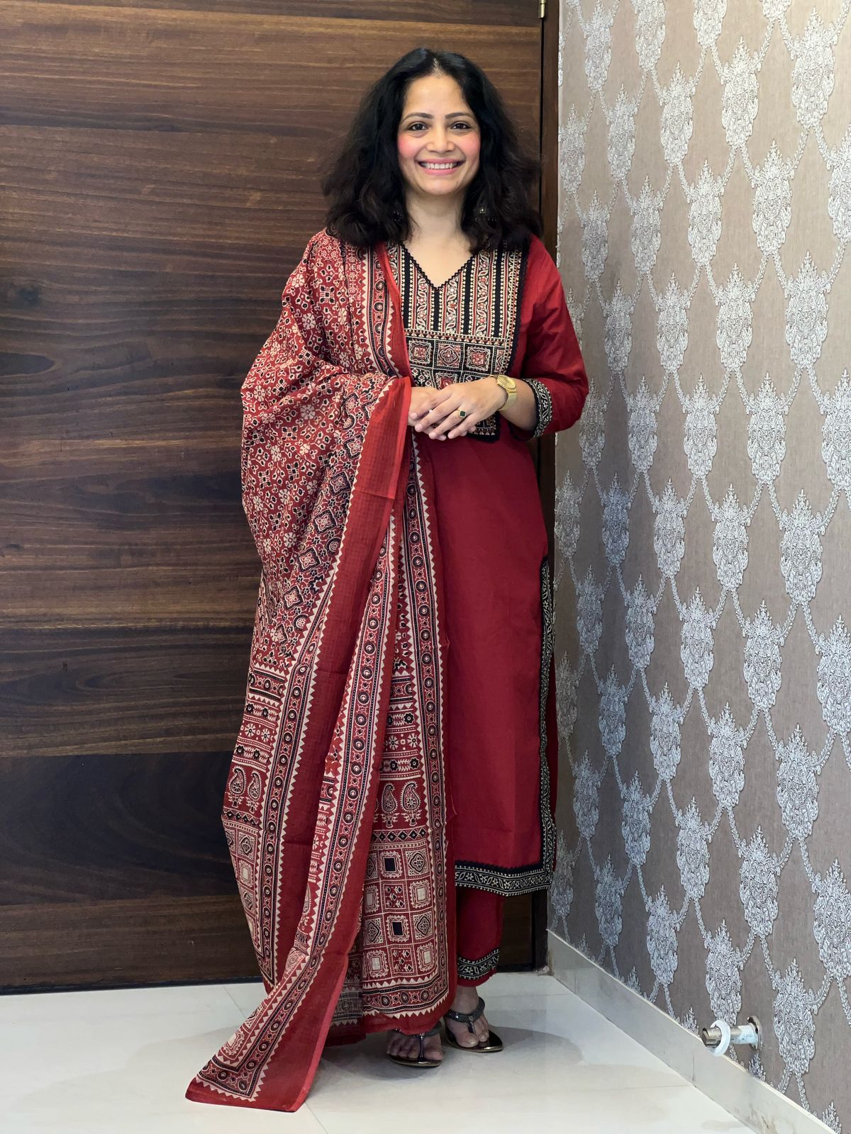 Maroon Color Pure Cotton Dupatta Set