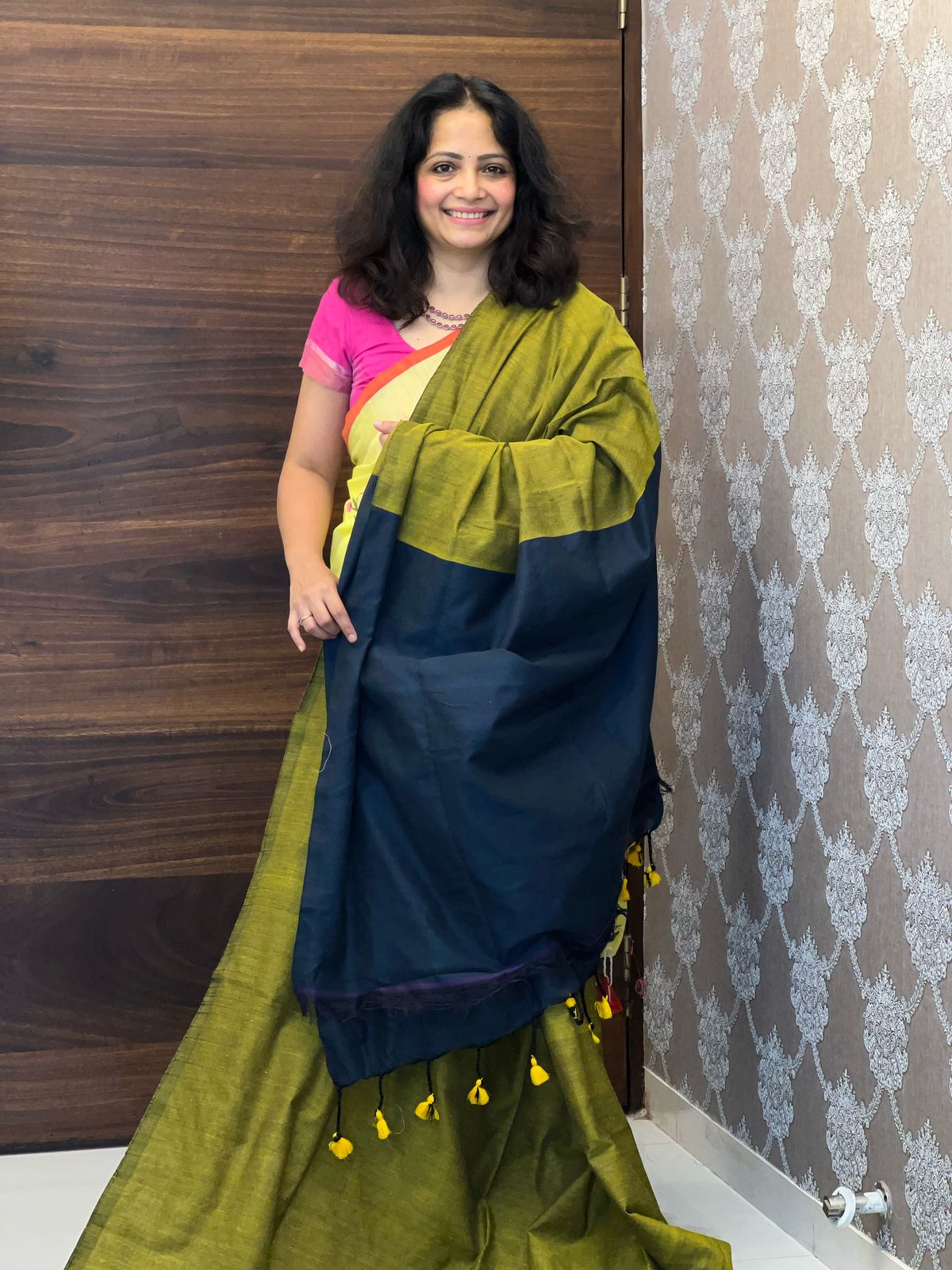Green-Blue Blue Khadi Handloom Cotton