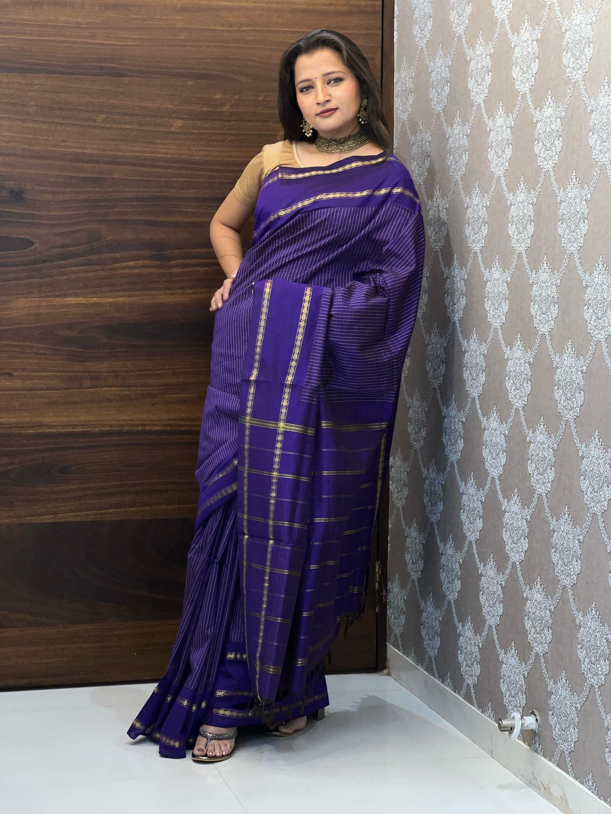 Purple Color Madurai Silk Cotton Saree