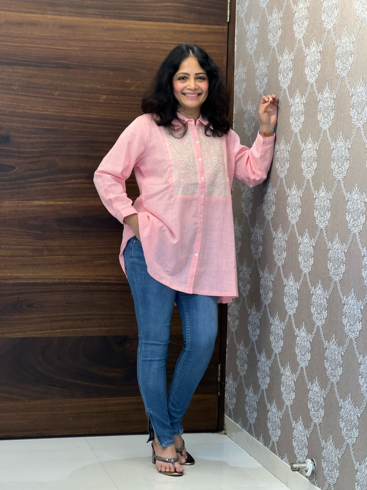 Pastel Pink Color Cotton Slub Shirt Top