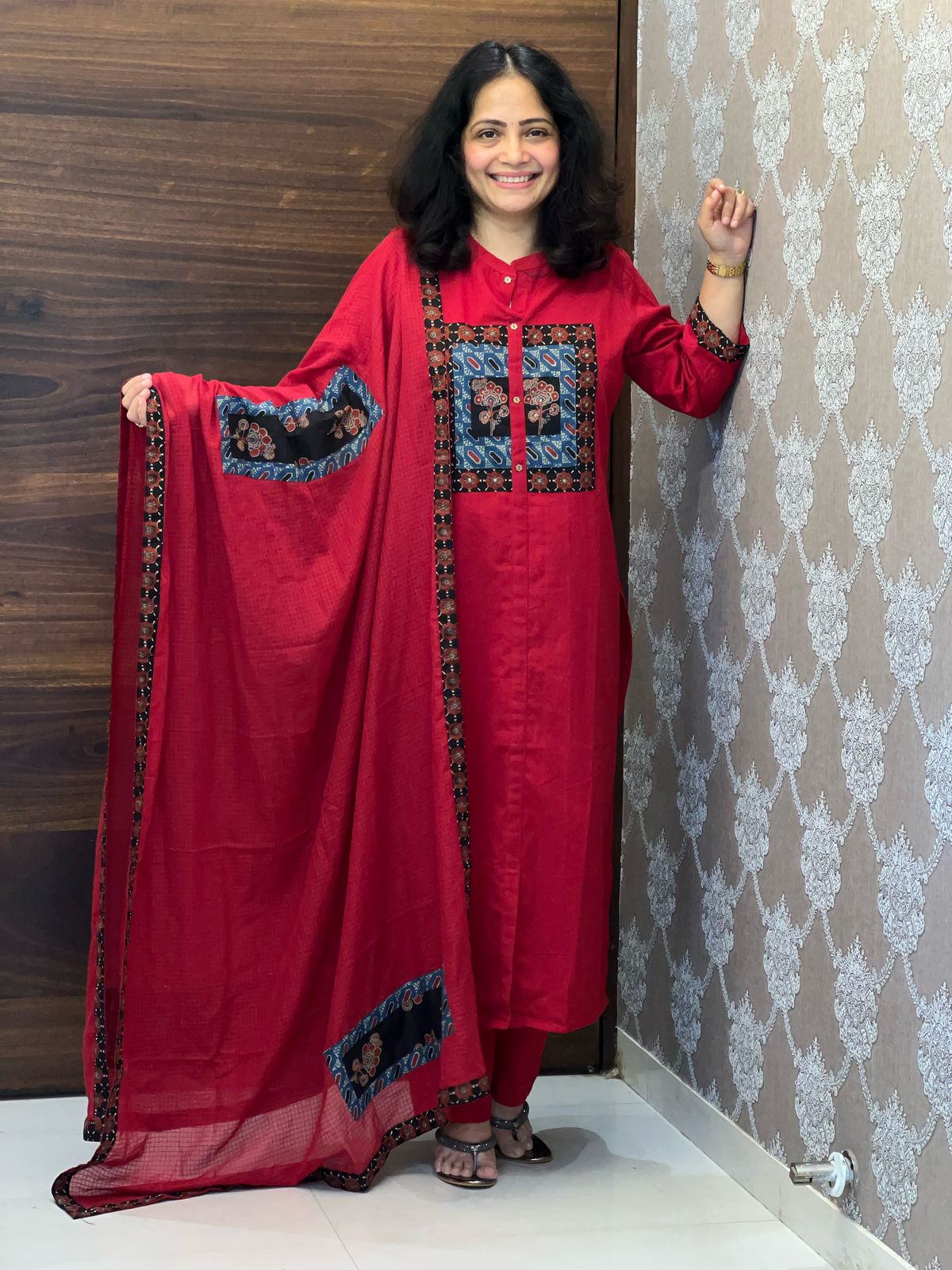 Maroonish Red Color Applique Work Dupatta Set