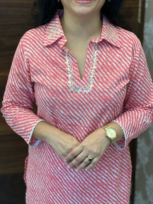 Lehariya Pink Colour Pure Cotton Pathani Co-ord Set