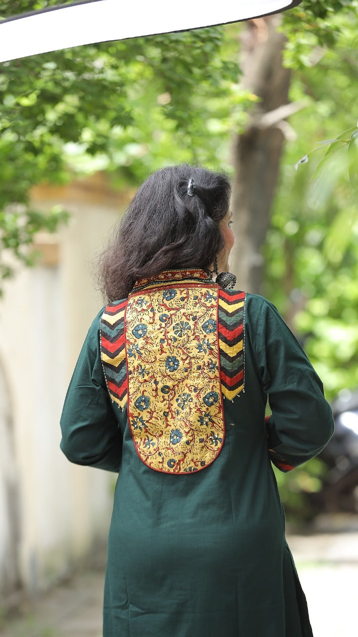 Bottle Green Colour Applique Work Premium Cotton Dupatta Set