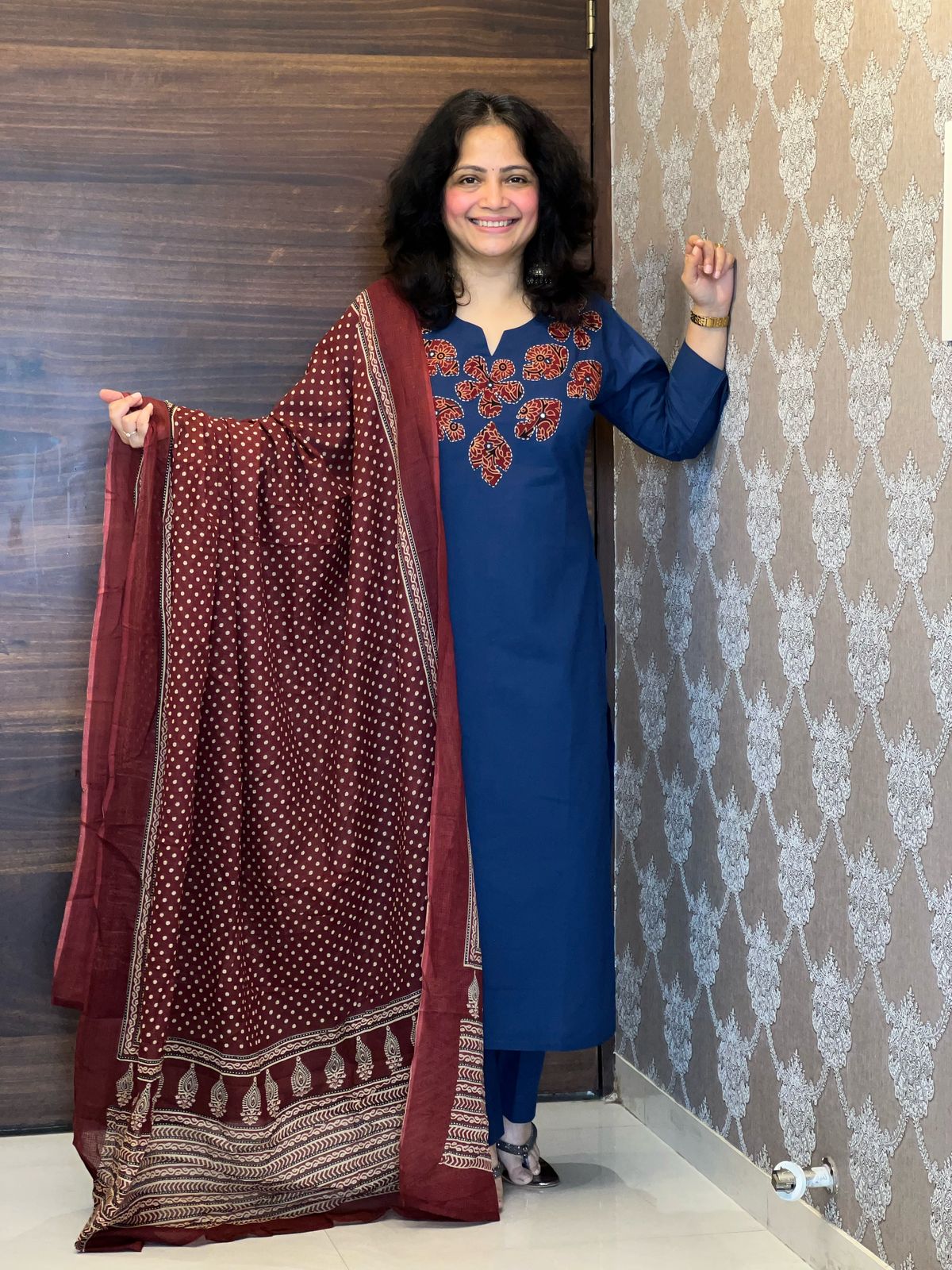 Blue Color Applique Work Dupatta Set