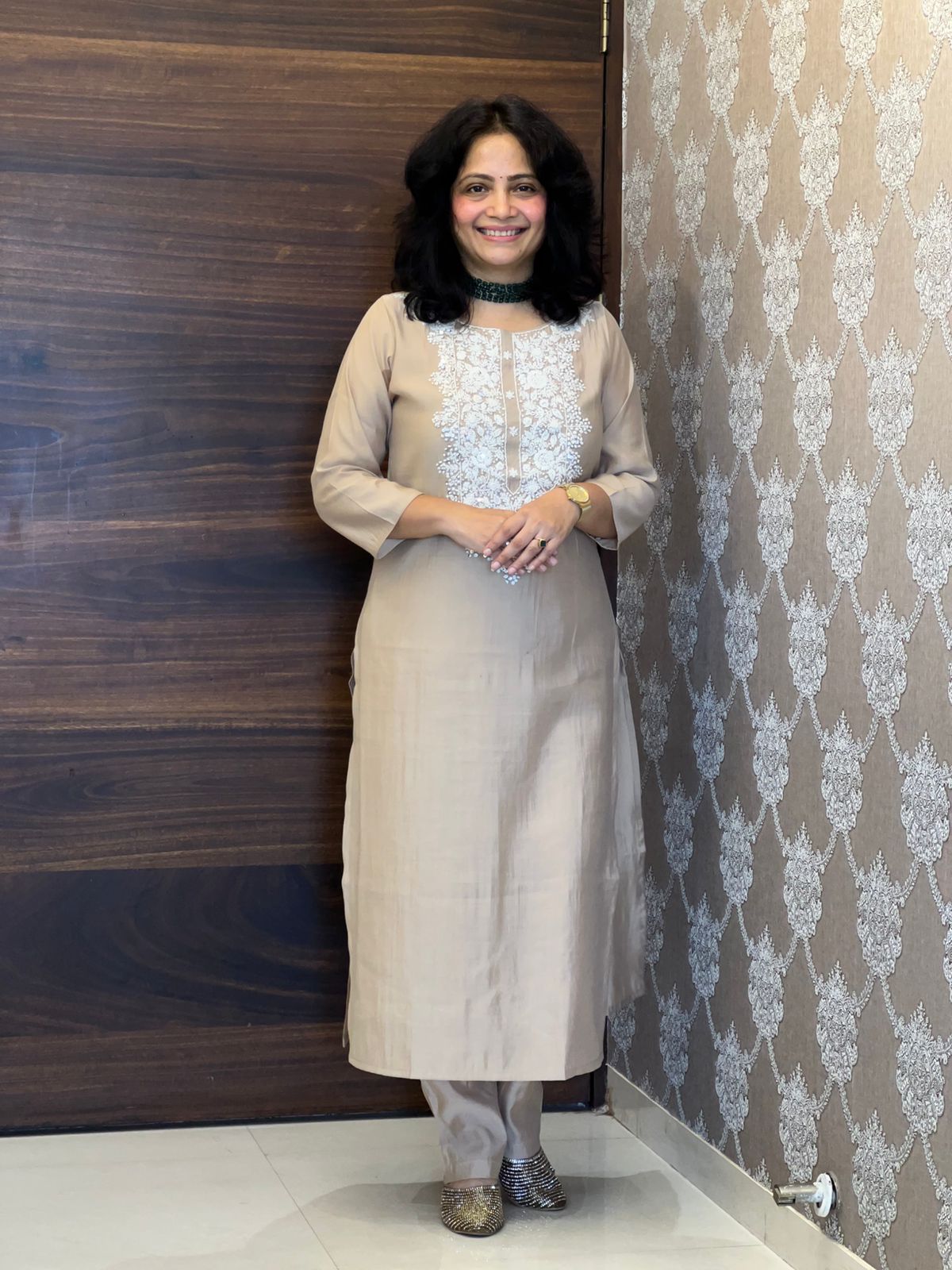 Nude Beige Color Muslin Dupatta Set