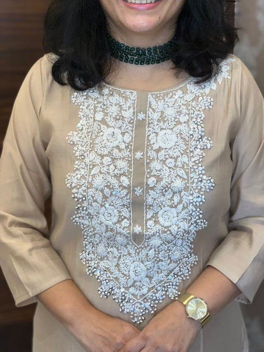 Nude Beige Color Muslin Dupatta Set